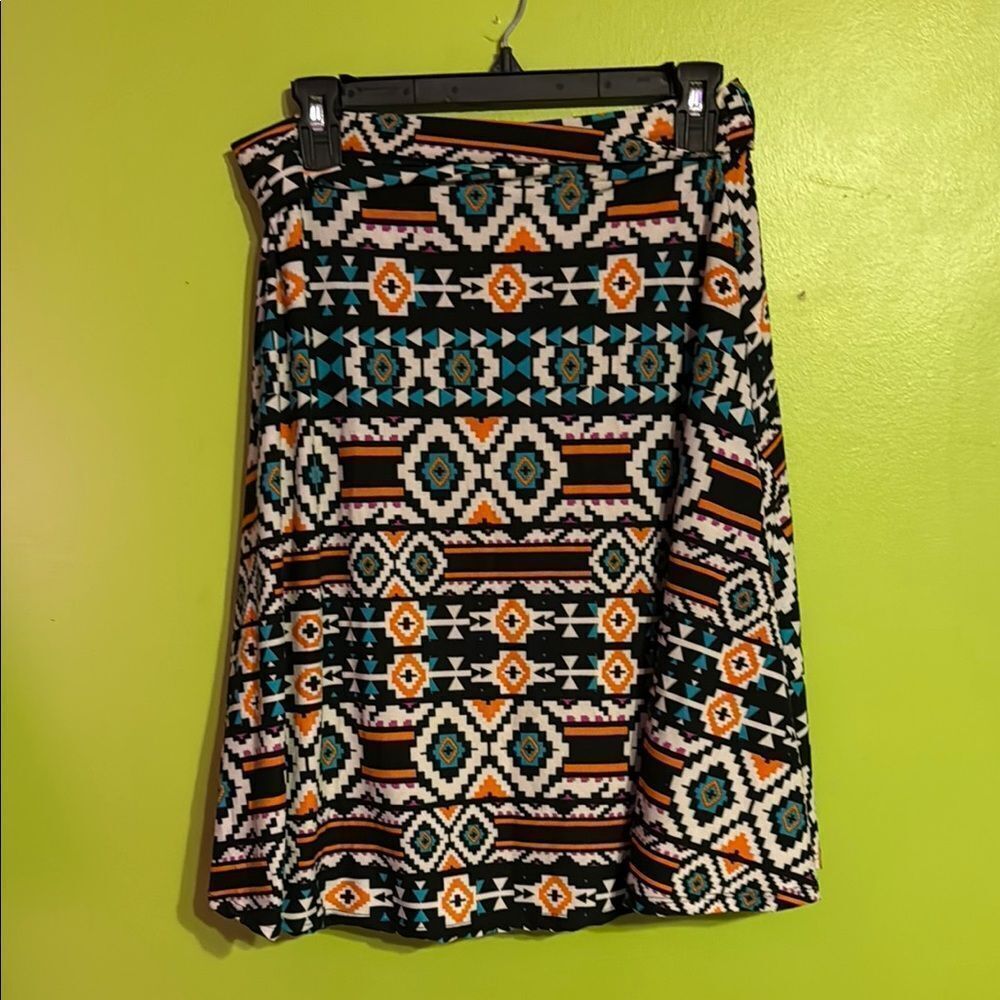 Lularoe Multicolor Tribal Print A Line Stretch Midi Skirt Size M